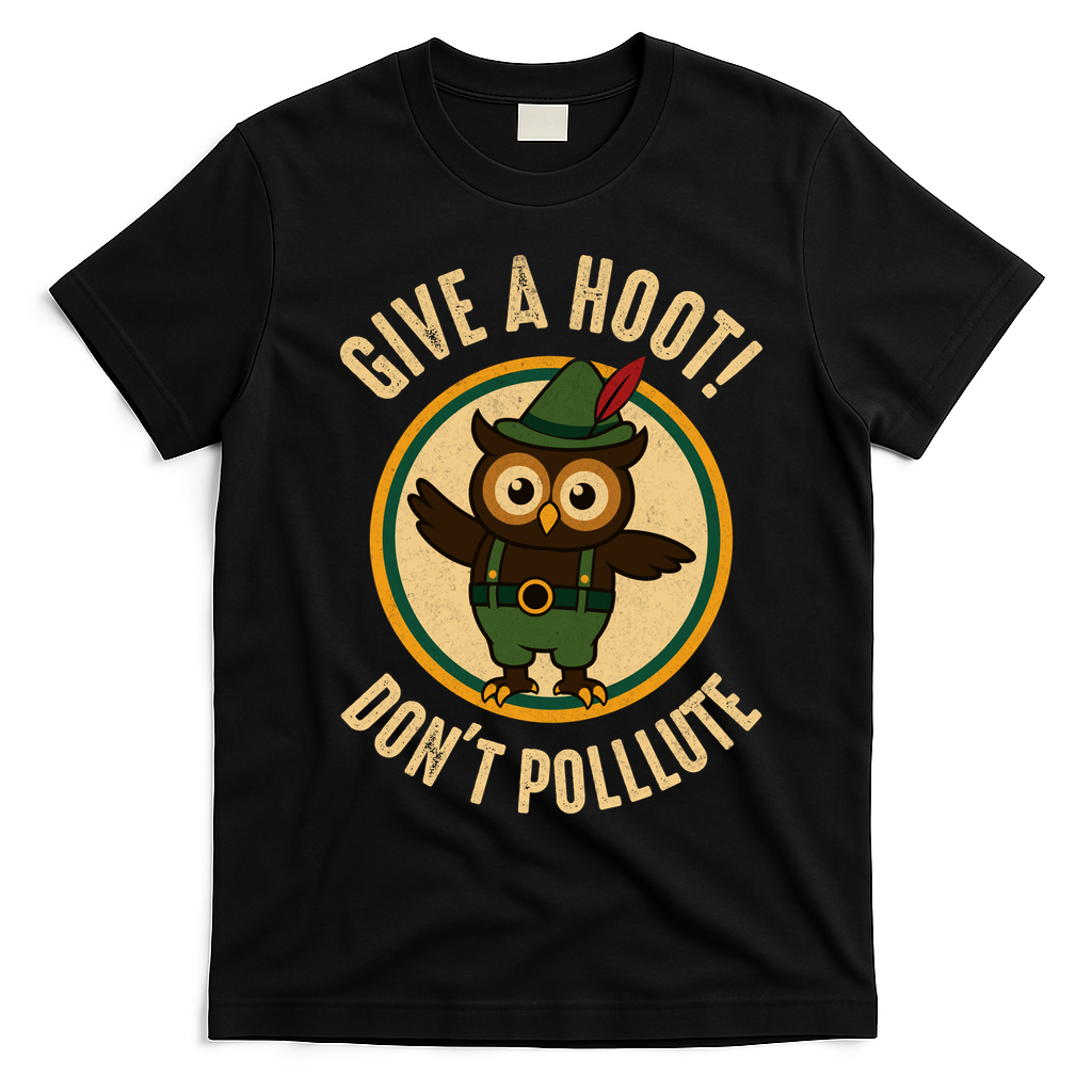 Give A Hoot! Don't Pollute Owl Eco-Friendly T-Shirt - Black