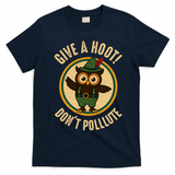 Give A Hoot! Don't Pollute Owl Eco-Friendly T-Shirt - Navy Blue