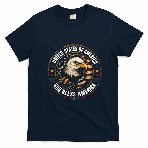 God Bless America United States of America Eagle Emblem T-Shirt - Navy Blue