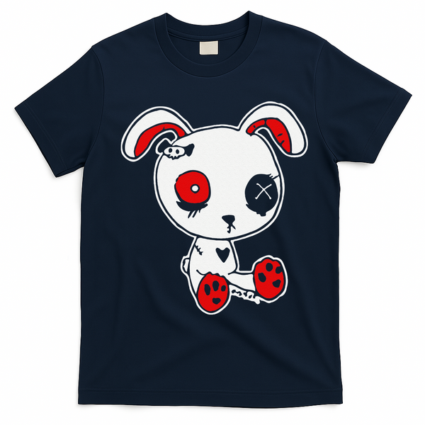 Goth Bunny Doll Lazy Halloween Costume Scary Creepy Gothic T-Shirt - Navy Blue