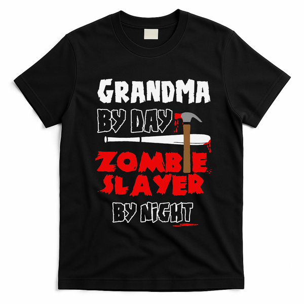 Grandma By Day Zombie Slayer By Night Halloween Costume T-Shirt - Black