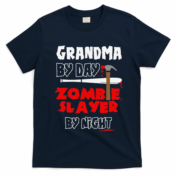 Grandma By Day Zombie Slayer By Night Halloween Costume T-Shirt - Navy Blue