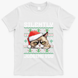 Grumpy Christmas Cat Ugly Silently Judging You Cat Gift T-Shirt - White