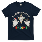 Ghost Christmas Light Scary Funny Boo Making Spirits Bright T-Shirt - Navy Blue