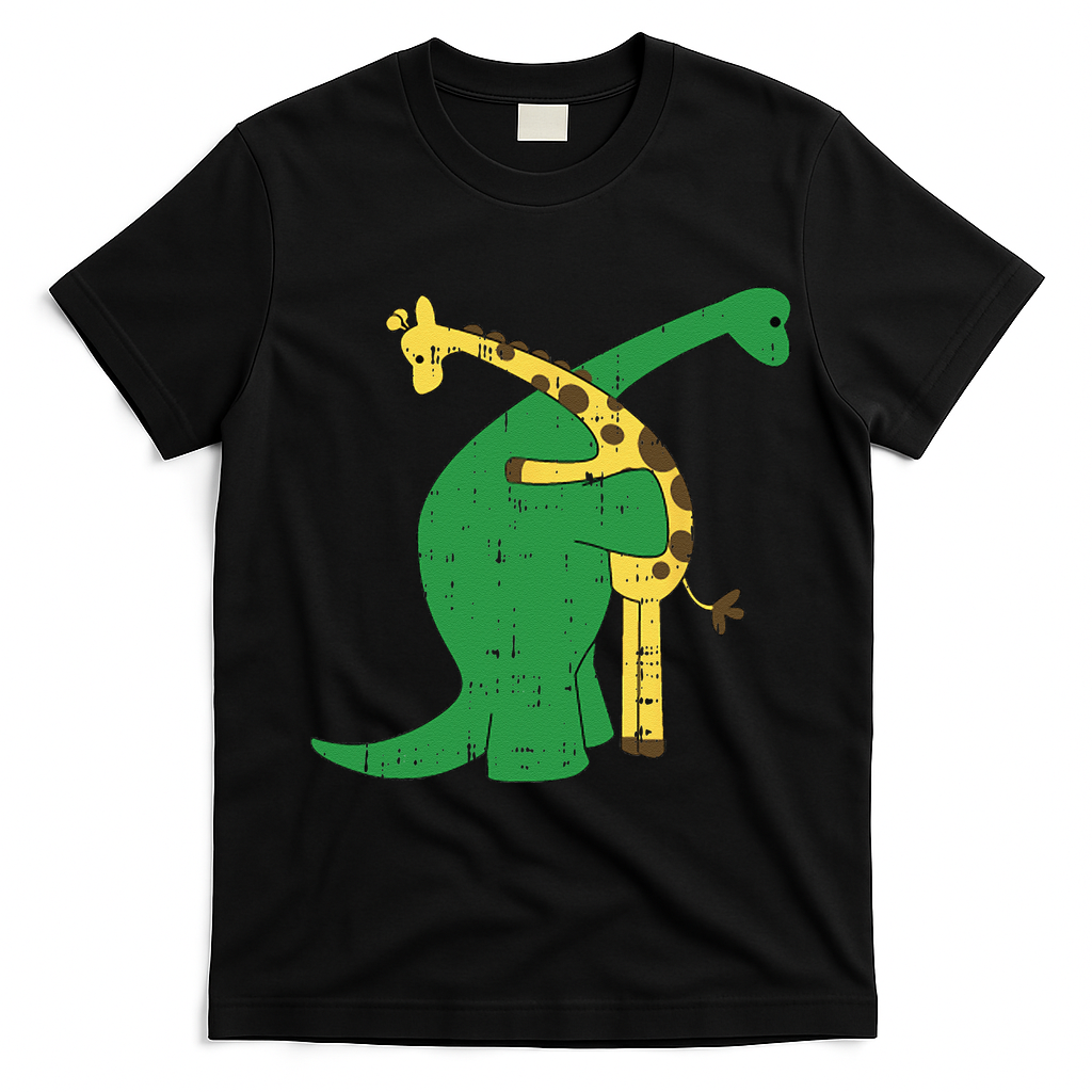 Giraffe Dinosaur Hug Love Dino Animals Safari Halloween Gift T-Shirt - Black