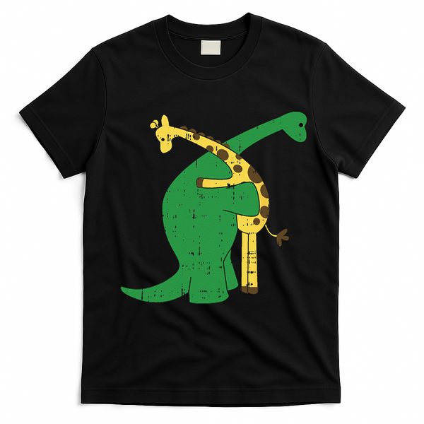 Giraffe Dinosaur Hug Love Dino Animals Safari Halloween Gift T-Shirt - Black