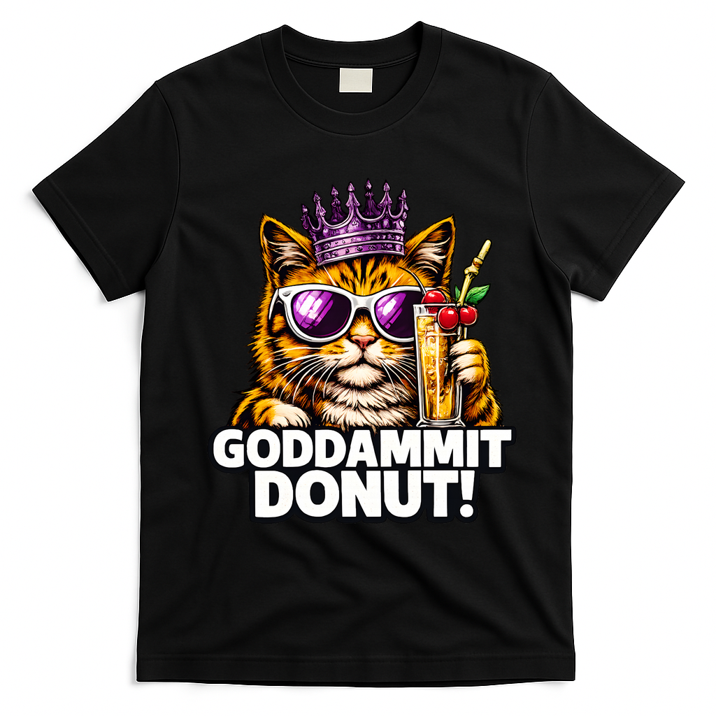Goddammit Donut Princess Cat Meme Funny T-Shirt - Black