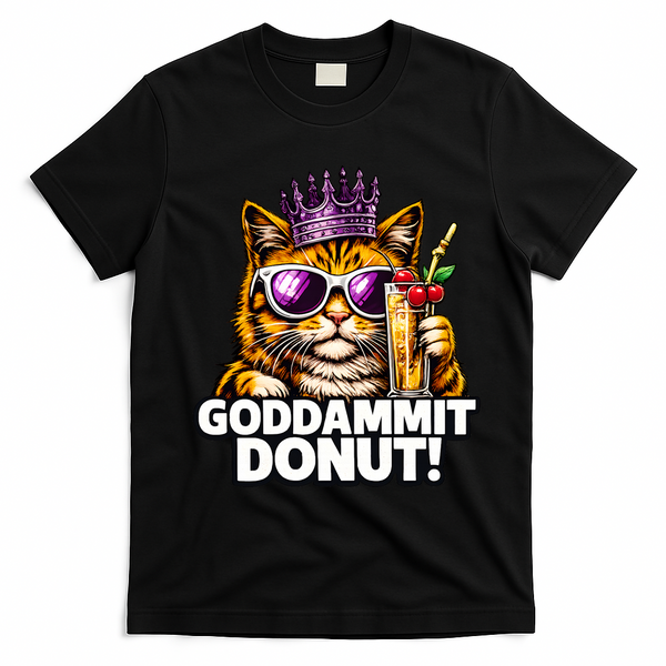Goddammit Donut Princess Cat Meme Funny T-Shirt - Black