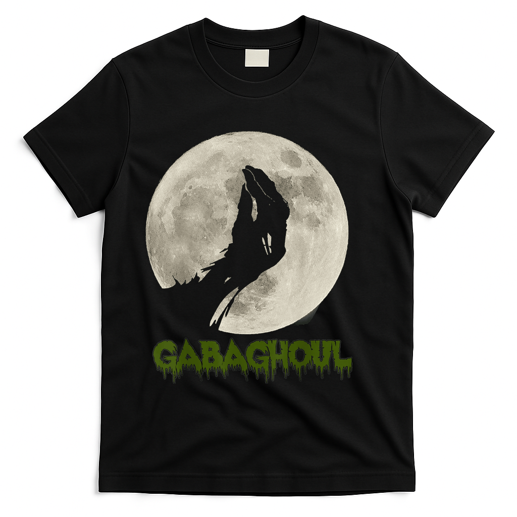 Gabaghoul Funny Hand Moon Halloween T-Shirt - Black