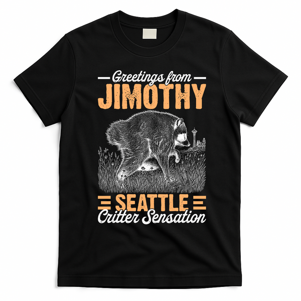 Greetings From Jimothy Seattle Critter Raccoon T-Shirt - Black