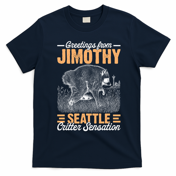 Greetings From Jimothy Seattle Critter Raccoon T-Shirt - Navy Blue
