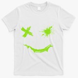 Green Grunge Smile Green Color T-Shirt - White
