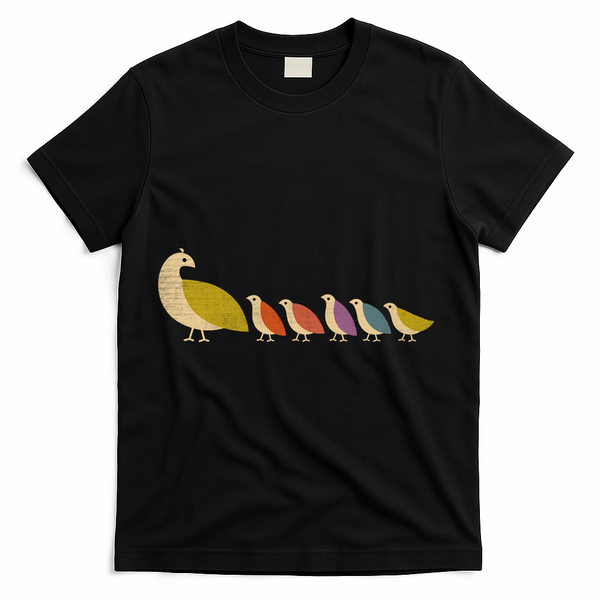 Get Happy Partridge Bird Family T-Shirt - Black