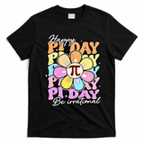 Groovy Happy Pi Day 3.14 Math Teacher Daisy Flower T-Shirt - Black