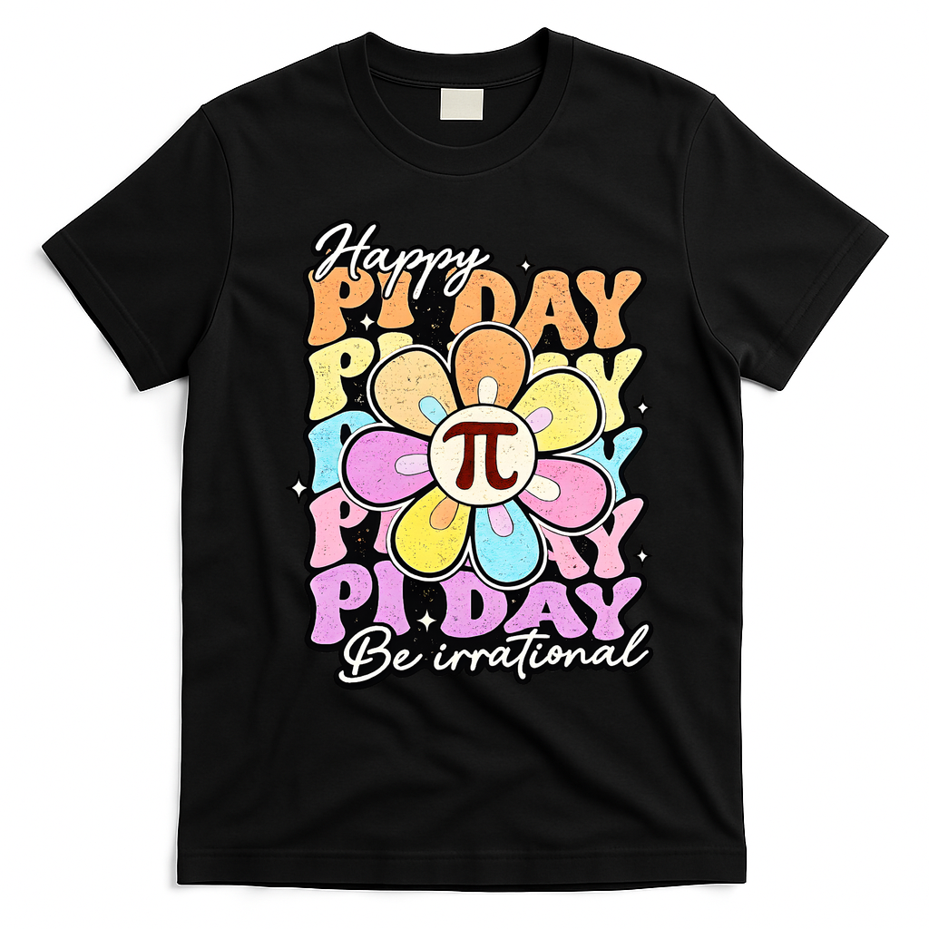 Groovy Happy Pi Day 3.14 Math Teacher Daisy Flower T-Shirt - Black