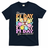 Groovy Happy Pi Day 3.14 Math Teacher Daisy Flower T-Shirt - Navy Blue