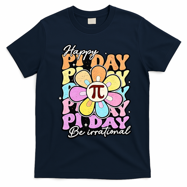 Groovy Happy Pi Day 3.14 Math Teacher Daisy Flower T-Shirt - Navy Blue