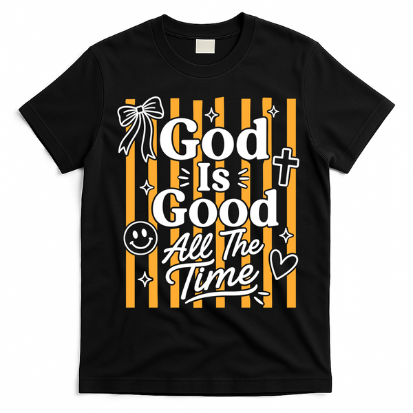 God Is Good Everyday Retro Stripe Christian Quote T-Shirt - Black