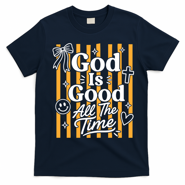 God Is Good Everyday Retro Stripe Christian Quote T-Shirt - Navy Blue