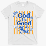 God Is Good Everyday Retro Stripe Christian Quote T-Shirt - White