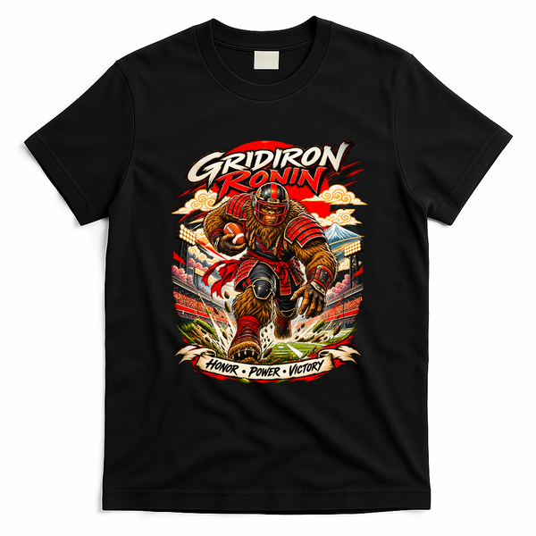 Gridiron Ronin – Bigfoot Samurai Football Warrior T-Shirt - Black