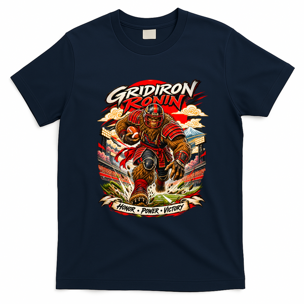 Gridiron Ronin – Bigfoot Samurai Football Warrior T-Shirt - Navy Blue