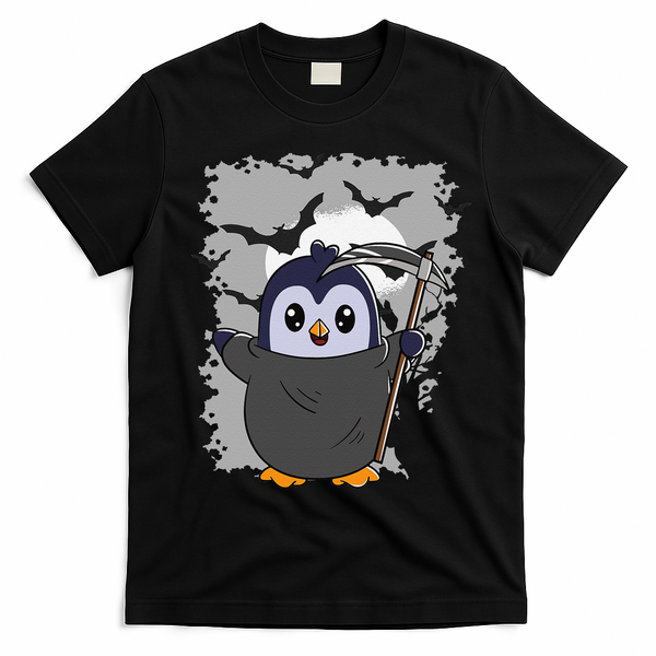Grim Reaper Halloween Spooky Penguin Halloween Penguin T-Shirt - Black