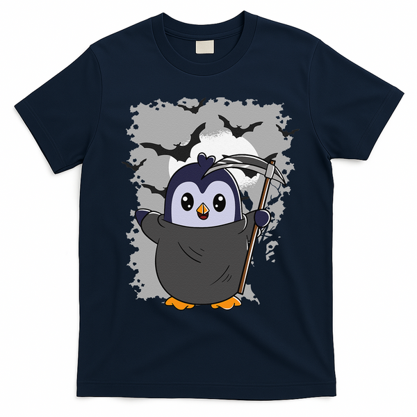 Grim Reaper Halloween Spooky Penguin Halloween Penguin T-Shirt - Navy Blue