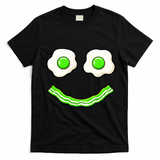 Green Smile Face Eggs And Bacon Ham Breakfast T-Shirt - Black
