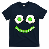 Green Smile Face Eggs And Bacon Ham Breakfast T-Shirt - Navy Blue