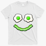 Green Smile Face Eggs And Bacon Ham Breakfast T-Shirt - White