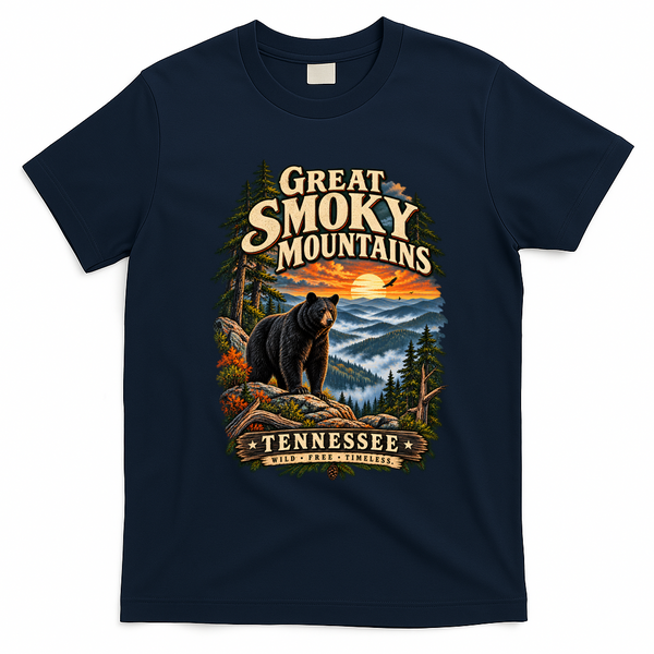Great Smoky Mountains Bear Artwork for Tennessee Lovers T-Shirt - Navy Blue