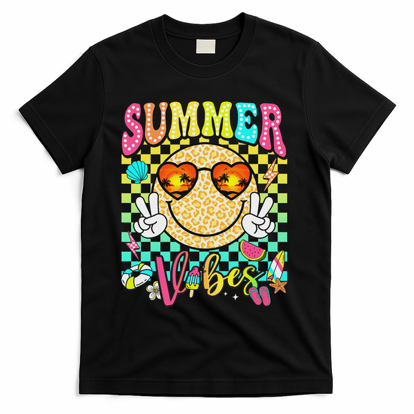 Groovy Summer Vibes Women Girl Summer Beach Vacation T-Shirt - Black
