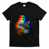 Ghost Trippy Vaporwave Electric Guitar Halloween Rock Music T-Shirt - Black