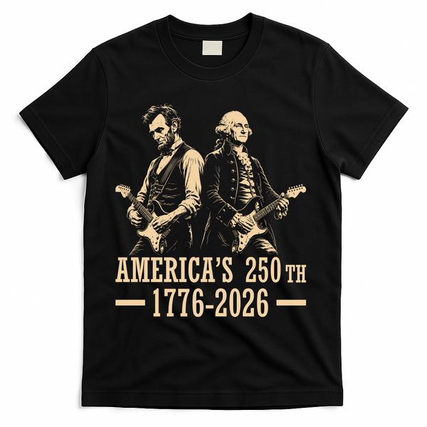 George Washington Abe Lincoln Guitar America's 250th Anniversary T-Shirt - Black