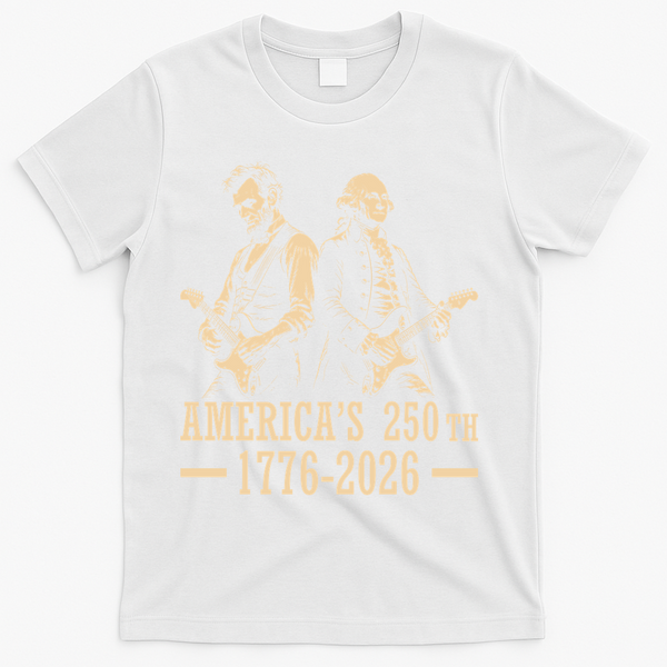 George Washington Abe Lincoln Guitar America's 250th Anniversary T-Shirt - White