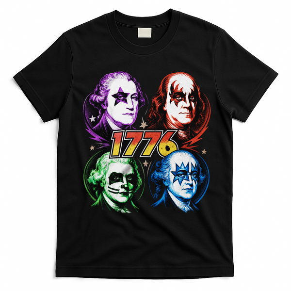 George Washington Benjamin Franklin 1776 Vintage Rock Band T-Shirt - Black