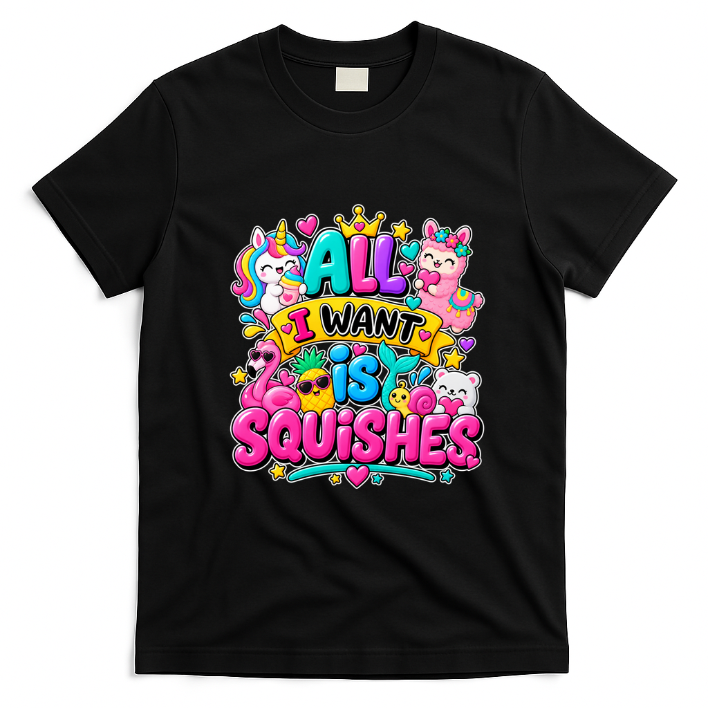 Girls Who Love A Squishy Colorful All I Want Is Squishies T-Shirt - Black