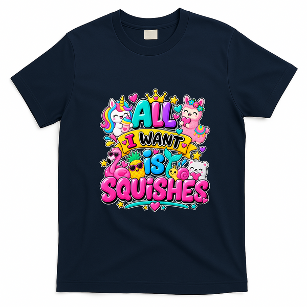 Girls Who Love A Squishy Colorful All I Want Is Squishies T-Shirt - Navy Blue