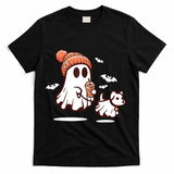 Ghost With Walking Dog Halloween T-Shirt - Black