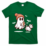 Ghost With Walking Dog Halloween T-Shirt - Green