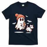 Ghost With Walking Dog Halloween T-Shirt - Navy