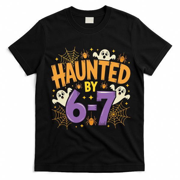 Gen Z Haunted By 6-7 Meme Spooky Ghost Halloween T-Shirt - Black