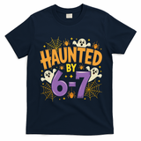 Gen Z Haunted By 6-7 Meme Spooky Ghost Halloween T-Shirt - Navy Blue
