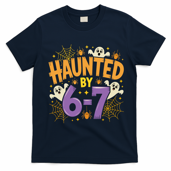 Gen Z Haunted By 6-7 Meme Spooky Ghost Halloween T-Shirt - Navy Blue