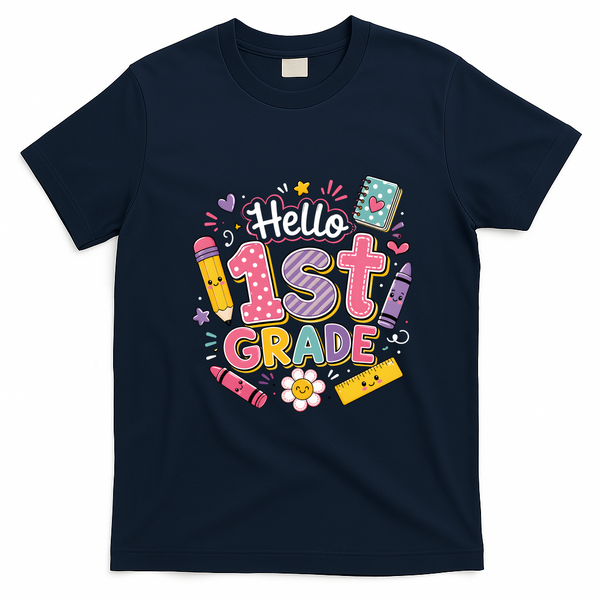 Hello 1st Grade Cute Back To School Student Teacher Gift T-Shirt - Navy Blue