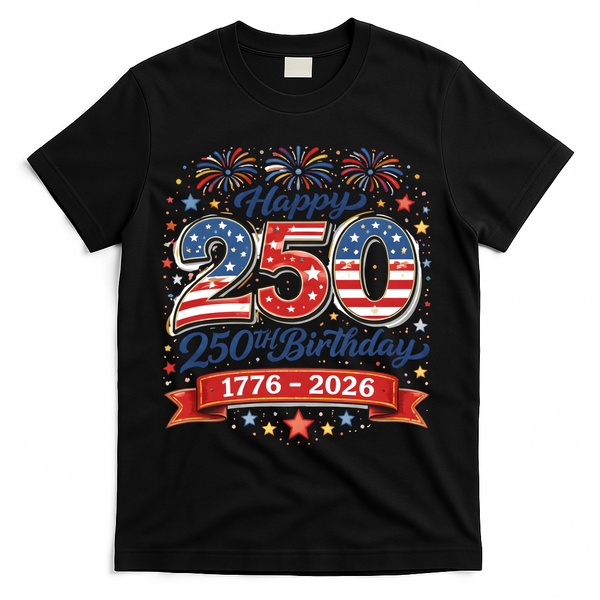 Happy 250th Birthday 1776 USA T-Shirt - Black