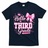 Hello 3rd Grade Girls Teacher Coquette Bow Back To School T-Shirt - Navy Blue