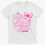 Hello 3rd Grade Girls Teacher Coquette Bow Back To School T-Shirt - White