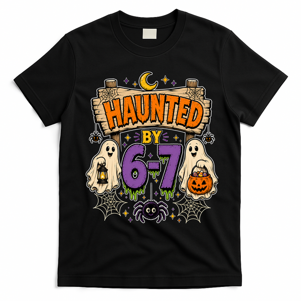 Haunted By 6 7 Math 67 Meme Spooky Halloween T-Shirt - Black